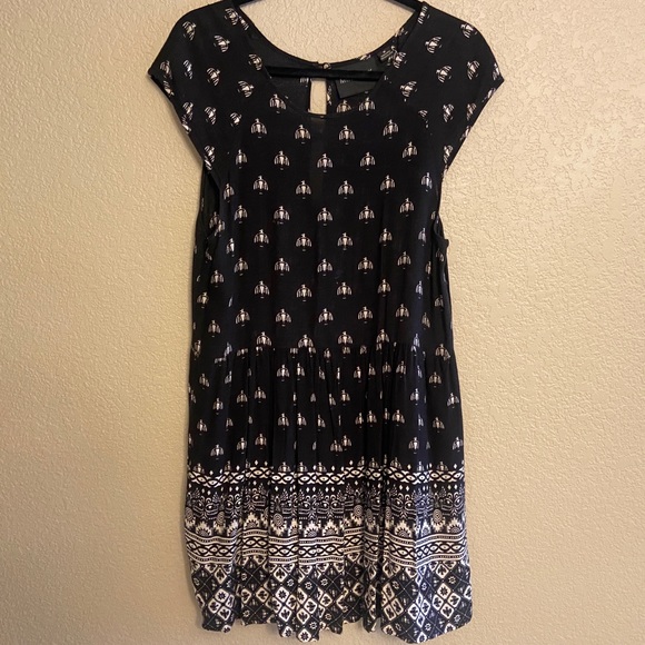 MINKPINK | Native Nights Black & White Pattern Boho Mini Dress Size M - Picture 2 of 5